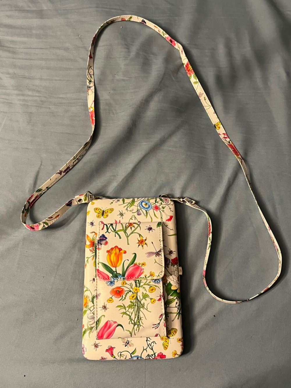 Floral Cream Crossbody Phone Bag with Strap